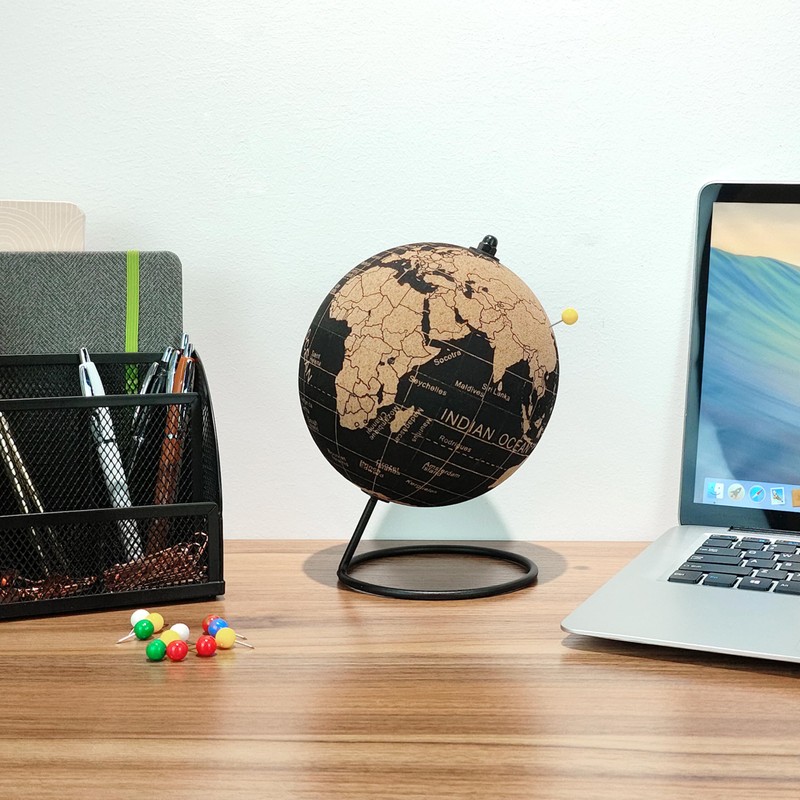 Exerz Cork Globe 14cm Pinnable, English Map, Pins Included, Natural