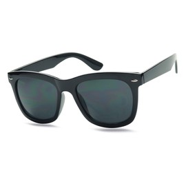 ShadyVEU Super Dark Lens Round Sunglasses Retro Thick Border Frame Spring Hinge UV Protection Migraine Shades (Glossy Black)