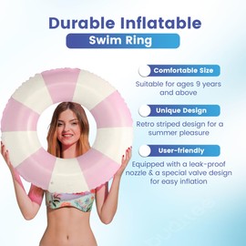 Inflatable Pool Ring | Durable PVC Swim Rings for Kids, Teens, and Adults | Premium Quality | Eco-Friendly | Blow-Up Swimming Pool Rings for Summer Fun (Blue, Small)
