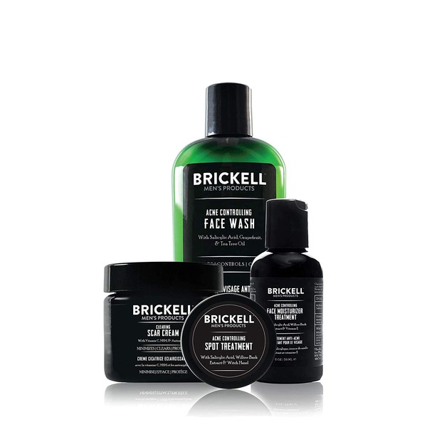 Brickell Men's Acne Controlling System for Men, Acne Fighting Face Moisturizer Treatment, Face Wash, Spot Treatment, and Scar Cream, Natural & Organic