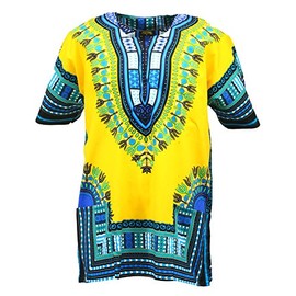 KlubKool Dashiki Shirt Tribal African Caftan Boho Unisex Top Shirt (Dark Yellow,X-Small)