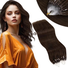 Vivien Brown Micro Loop Hair Extensions Real Human Hair Medium Brown Hair Extensions Micro Loop Skily Straight Micro Ring Extensions Real Human Hair 50strands 50gram #4 22inch
