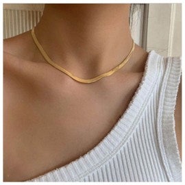 Erimberate Punk Snake Bone Necklace Choker Gold Snake Chain Necklace Flat Snake Collar Choker Necklace Minimal Clavicle Necklace Jewelry for Women and Girls