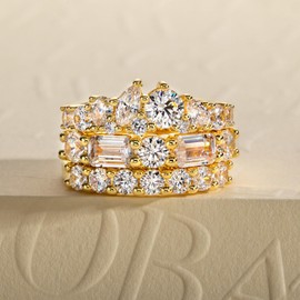 Gobaalele Cubic Zirconia Wedding Band Set Eternity Rings 5A Grade Lab Grown Diamond CZ Bridal Set Stackable Engagement Promise Anniversary Ring for Women Size6.5(Yellow Gold)