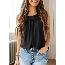 Dokotoo Womens Tank Tops Loose Fit Round Neck Pleated Maternity Dressy Summer Tank Tops for Women Sleeveless Soft Camisole Business Casual Outfits for Women Black Large