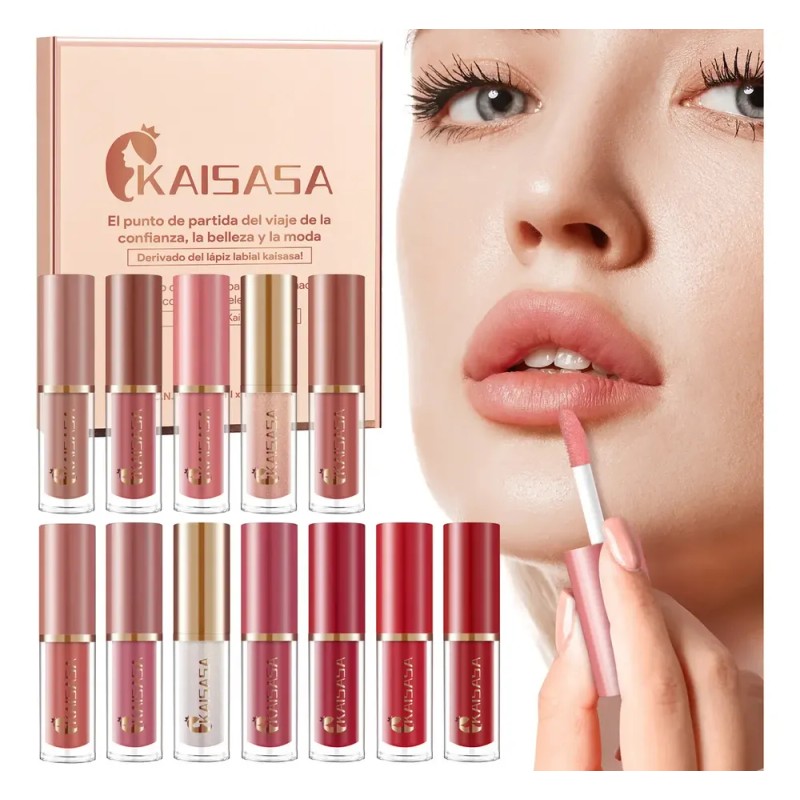 Set De Labiales Líquidos Mate Kaisasa con 12 Colores de