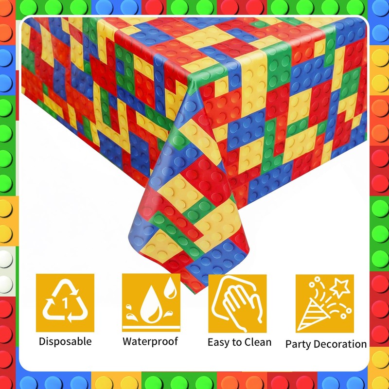 BEISHIDA 2 Pcs Building Blocks Party Tablecloth,Colorful Blocks Bricks Table