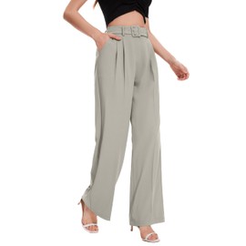 FUNYYZO Women's High Waist Wide Leg Pants Business Work Office Casual Long Pants Belted Trousers