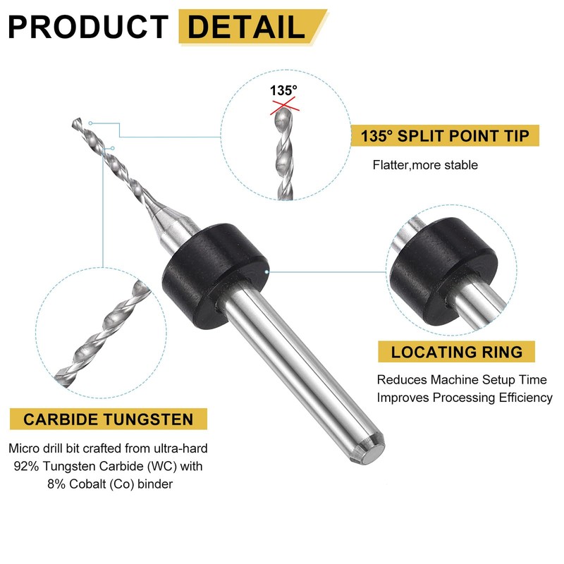 PATIKIL 1.1mm マイクロドリルビット 1/8" シャンク カーバイドタングステン鋼 135° ミニ小型ビット プリント基板用ドリルツール CNC