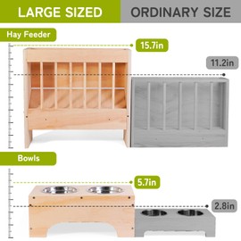 3 in 1 Extra Large Rabbit Hay Feeder with Litter Box, Wooden Bunny Toilet, for Guinea Pig, Chinchillas, Hamster, Dwarf Rabbit, Ferret, Other Small Animals