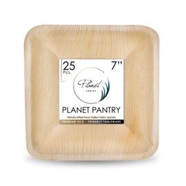 Planet Pantry Palm Leaf Disposable Bowl - 7" Square - Premium Heavy Duty Eco-Friendly Wooden Style Plate (25pcs)