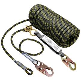 Vertical Lifeline Assembly 50FT, Polyester Rope Harness Safety with Two Grab Snap Hooks Shock Absorber, Fall Protection Safety Rope for Roofing Work, ANSI Compliant