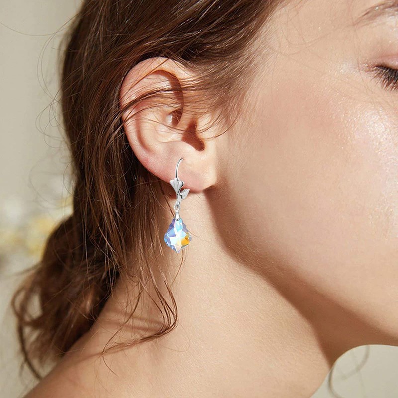 Clover French Ear Hook Earrings Baroque Crystal Piercing Dangle Earrings