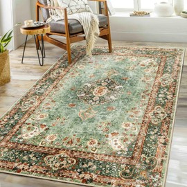 Castage Green Rug 3x5,Washable Area Rugs for Bedroom Living Room Kitchen Entryway,Small Boho Vintage Bohemian Distressed Oriental Non Slip Carpet