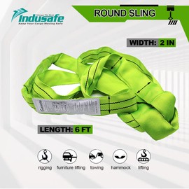 Green Polyester Endless Round Sling Heavy Duty Poly Lifting Sling 5300lbs Vertical Capacity, 6 Feet Length, Pack of 4