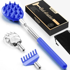 HEYAXA HEYAXA Telescoping Back Scratcher with 3Pcs Detachable Heads, Gifts for Christmas, Stocking Stuffers Birthday Gifts for Men, Women, Him, Her, Dad (Blue)
