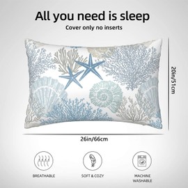 1 Pack Satin Pillowcase for Hair and Skin Marine Sea Shells and Coral Imitation Silk Pillowcase with Hidden Zipper Soft Smooth Cooling Pillow Cover Standard Size for Bedroom Sofa 20”x26”
