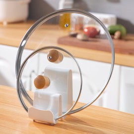 Pot Lid Stand, Stylish, 2 Pieces, White, W 3.3 x D 4.5 x H 5.6 inches (8.3 x 11.5 x 14.3 cm), Pot Lid Holder, Water Tray Included, Pot Lid Stand, Pot Lid Stand, Kitchen New Life, Pot Lid Stand