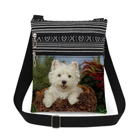 XiaoGalaee Westie Dog in Pinecone Print Crossbody Bag Adjustable Unisex Western Highland Terrier Print Shoulder Bag with Zipper Birthday Holiday Gift for Pet Lovers Outdoor Travel Men Purse