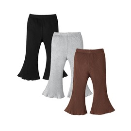 Coaturi 3 Pack Baby Girl Flare Pants Solid Ribbed Ruffle Pants Toddler Bell Bottoms 0-24 Months