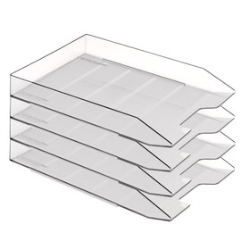 Acrimet Stackable Letter Tray, 4 Tier Front Load Desktop File Organizer, A4 Letter Size, Plastic, Clear Crystal