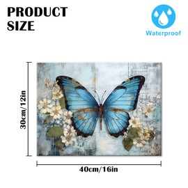 DEORAIO Blue Butterfly Canvas Wall Art Vintage Rustic Country Butterfly Fantasy Girls Wall Art forLiving Room Bedroom Home Decorations Framed Ready To Hang 12x16 inches