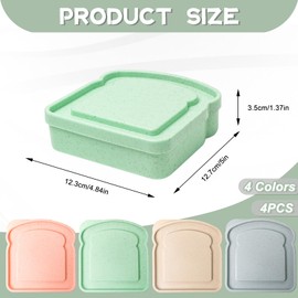 Binxus 4 PCS Sandwich Containers Plastic Sandwich Container Reusable Sandwich Containers Toast Box Sandwich Containers for Kids Lunch for Sandwiches, Toast, Fruit, Salad Storage (4 Colors)