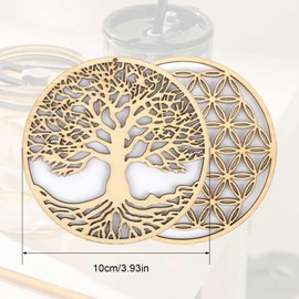 KLEHOPE Coaster 16 Pieces Wooden Coasters Diameter 10cm, Coaster Set 2 Styles, Thickened Edge, Anti-Scald Heat Insulation, Coaster for Meditation, Home Decoration, Restaurant