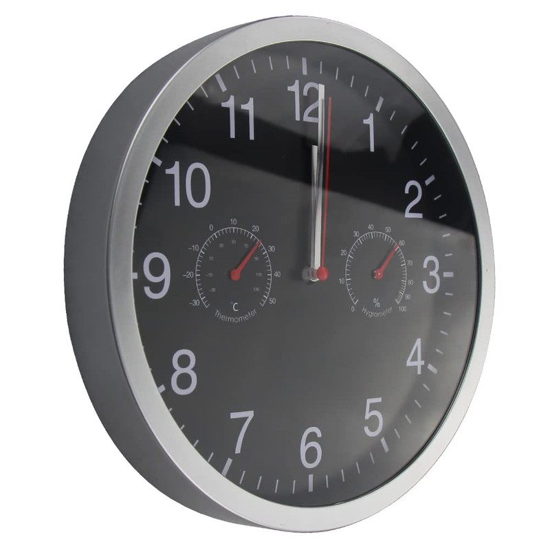 Wall Clock, Silent Movement with Temperature Display and Humidity, Modern,