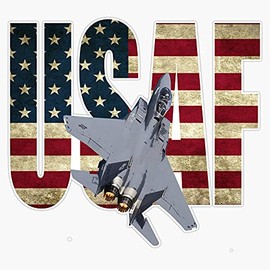 HOF Trading USAF F-15 Strike Eagle Fighter Airplane Airplane Us Airforce Flag Vinyl Sticker Waterproof Decal Laptop Wall Window Bumper Sticker 5"