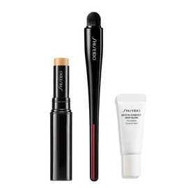 SHISEIDO Makeup Concealer Kit | Synchroskin Radiant Lifting Concealer 202 Light 2.7g + TSUTSU FUDE Concealer Brush + Essence Skinlaw Foundation (220) Special Size | Concealer | Stick Type | Unscented