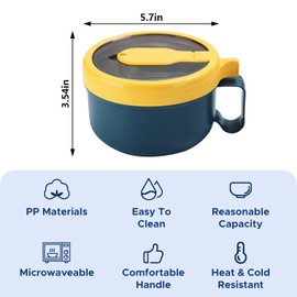 SUNSHNO Microwave Ramen Bowl with Lid,Microwave Safe Ramen Cooker Noodle or Soup Bowl,Ramen Cooker, Office College Dorm Room essential Instant Cooking 850ml Blue