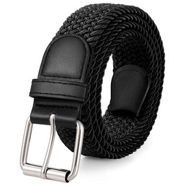 JASGOOD Braided Stretch Belt for Men Golf Casual Fabric Elastic Woven Belt 1 3/8" Adjustable Work,Black