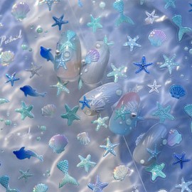 1 Sheets 5D Embossed Summer Nail Stickers Cute Nail Art Decals Shell Starfish Designs Summer Sea Theme Nail Art Sticker Self Adhesive Nails Supplies for Women Manicure Decoration