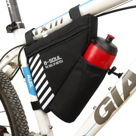 Qchomee Bike Frame Bag with Water Bottle Holder, Waterproof Triangle Bicycle Top Tube Pouch, Cycling Frame Bag Strap-On Bike Front Bags Professional Bicycle Accessories Seat Bag