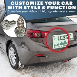 License Plate Screw Kit - Set of 4 Stainless Steel Screws for Front and Back License Plates, Frames and Covers on Domestic Cars, Trucks, SUVs - Rustproof, Self Tapping Mounting Bolts (Stainless Steel)
