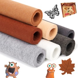 ZAIONE Felt Fabric Sheets Bundle: Stiff 7 Rolls 21cm x 90cm Assorted Color Non-Woven Acrylic Craft Fabric for DIY Craftwork Sewing Patchwork Material (Grey Brown Color Series)