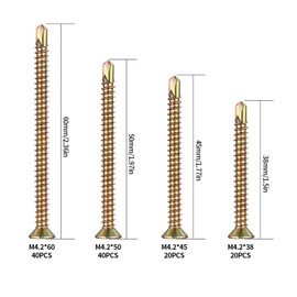 M4.2 Self Tapping Screws Metal 120 Pieces Self-Drilling Screws Set for Stainless Steel Sheet Metal Screws Countersunk Screws Phillips Screw Flat Head Screws (120)