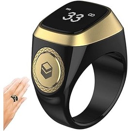 Mr. Gadget's Solutions Smart Tasbih Zikr Ring Counter & Azan Alarm Clock Digital Tally, Ring Ideal Muslim Gift For Eid Haj Umrah Ramadan-22mm Black