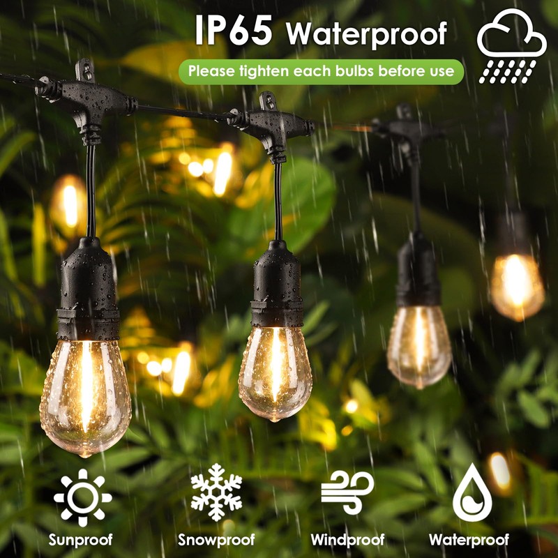 Larkvue 48FT Outdoor String Lights with Remote, Dimmable Patio Lights
