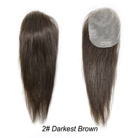 Healthlif Ultra Thin Skin V-Looped Glue On Bald Spot Hair Patch Virgin Hair Toupee For Men Non Surgical Hair Replacement For Bald Spot Natural Looking Transparent Skin Patch 14" #2 DARKEST BROWN