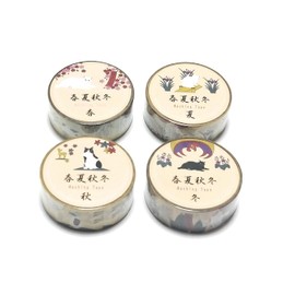 Cute Cat Masking Tape, Flower Card Pattern, Spring, Summer, Autumn, Winter Set