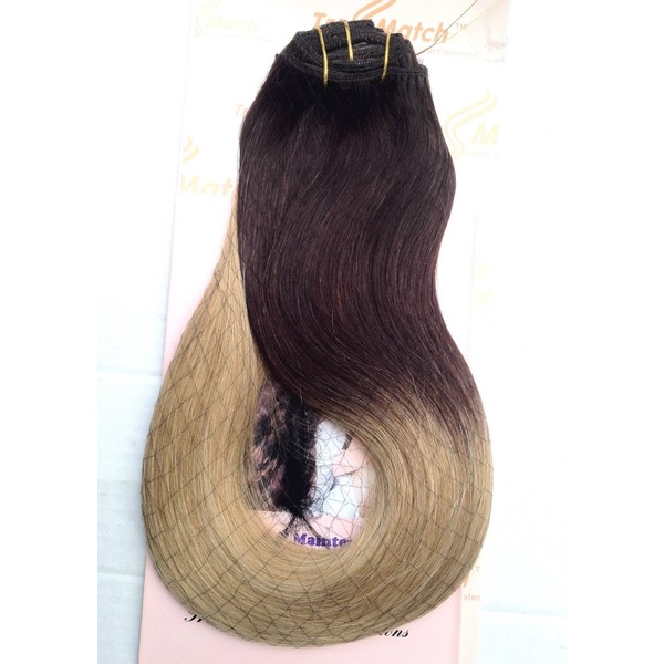 Tressmatch 20”(22") Thick to Ends Clip in Remy Human Hair Extensions Ombre/Dip Dye Brunette/Dark Brown to Bleach/Natural Blonde Full Head Set [5.3oz/150grams]