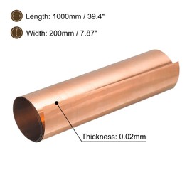 sourcing map 1 Piece Copper Sheet 0.02 x 200 x 1000 mm Copper Tape Pure Copper Foil Metal Foil Roll Thin Copper Strips Metal Cut Material Rolls for Roofing Craft Repairs