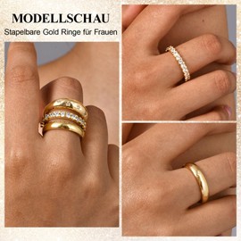 TempBeau Women's Rings with Cubic Zirconia, 14 K Gold-Plated Ring Set Made of Stainless Steel Copper for Women, Girlfriend, Mum, Finger Ring, Jewellery, Stackable, Waterproof Rings for Birthday