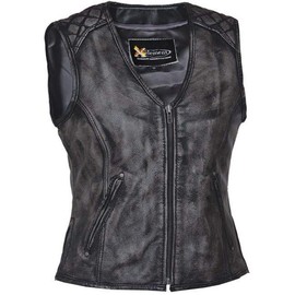 Xelement BXU6865 Urban Armor 'Quilted Shoulders' Women's Amarillo Grey Premium Leather Vest with Gun Pockets - Small