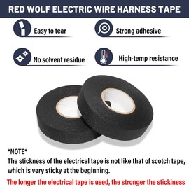 RED WOLF Wire Harness Cloth Electrical Tape for Automotive Engine Harnesses Protection Noise Damping Cables Fixed, High Temp Wire Cable Self-Adhesive Fabric Tape 3/4 Inch x 50 FT 3 Rolls