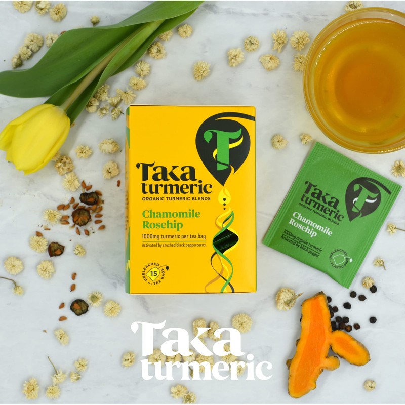 Taka Turmeric, 4 pack (60 Teabags) Organic Chamomile & Rosehip