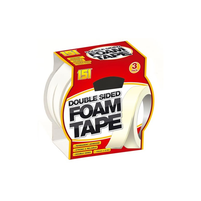 151 Double Sided Foam Tape, 3 Rolls, 18Mm X 2.6M,