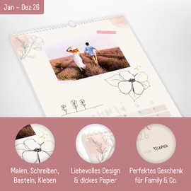 Häfft Craft Calendar 2026 A4+ "Dainty Flower" Photo Calendar, DIY Calendar, Creative Calendar, Birthday Calendar to Design Yourself - Sustainable and Climate Friendly